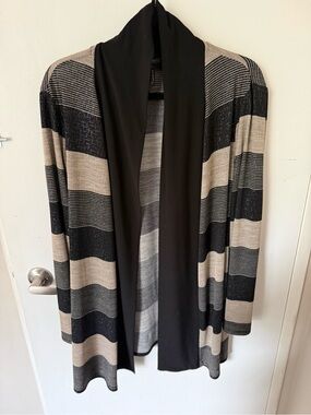 Frank Lyman Design Striped Open-Front Jacket in Black & Tan